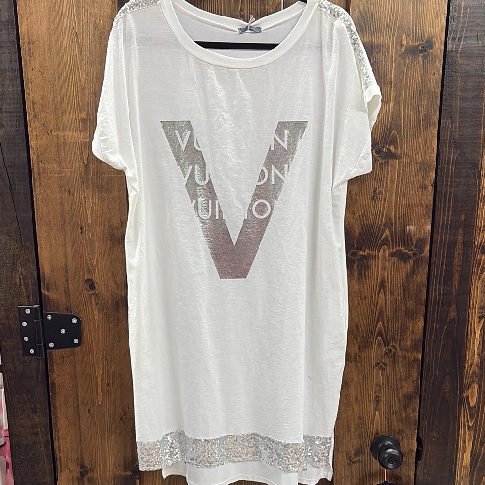 Chic White High-Low Dress with Silver Accents